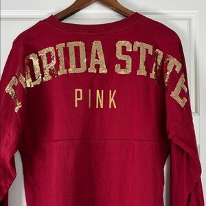 PINK Victoria's Secret Red Long Sleeve Tee with Gold Sequins